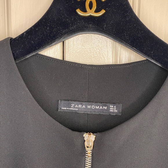 Zara Sz S Black Crepe Jumpsuit Wide Leg Crop Zip Front Sleeveless small - Picture 6 of 13